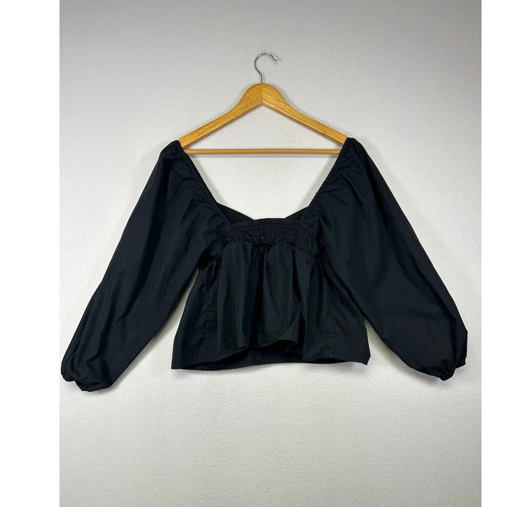 Dark Romantic Banana Republic Womens XS Petite Black Puff‎ Sleeve Peplum Blouse
